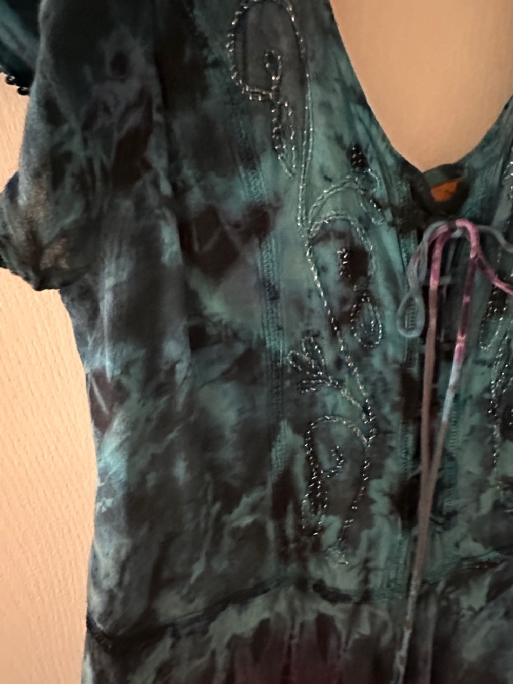 Sakkas Teal and Purple Tie-Dye V-Neck Maxi Dress - Picture 3 of 5